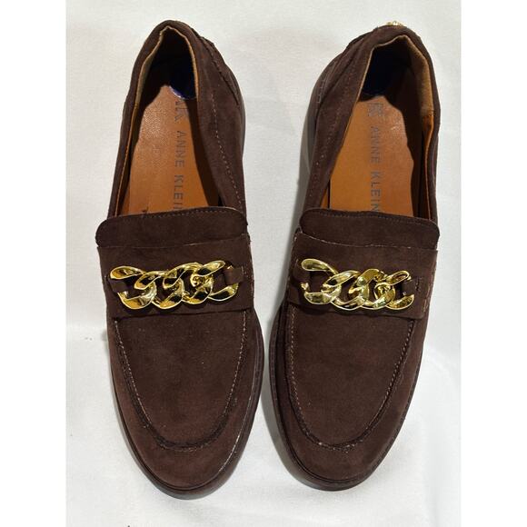Anne Klein Eunice Brown Coco Vegan Loafers Chunky Chain Preppy Women’s 8.5 Work - Picture 5 of 9